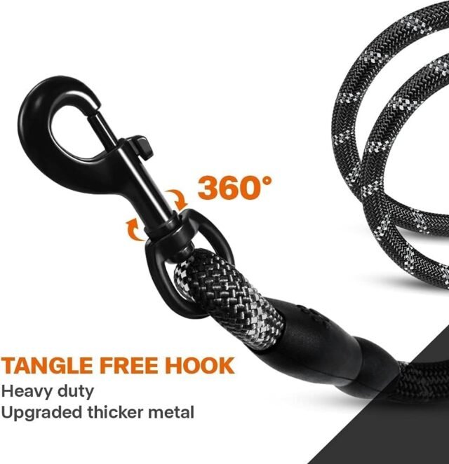 Taglory Rope Dog Leash 6 FT with Comfortable Padded Handle, Highly Reflective Threads Leash for Medium Large Dogs, 1/2 inch, Black - Image 3