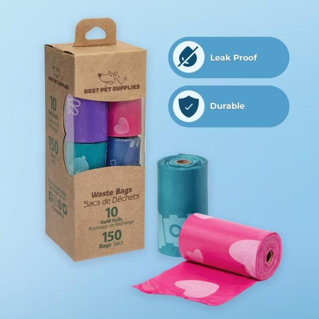 Best Pet Supplies Dog Poop Bags for Waste (150 Bags) Refuse Cleanup, Doggy Roll Replacements for Outdoor Puppy Walking and Travel, Leak Proof and Tear Resistant, Thick Plastic - Assorted Colors - Image 2