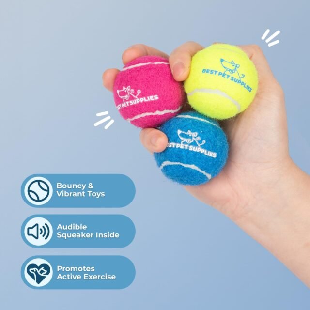 Best Pet Supplies Squeaky Tennis Toys for Dogs, 4-Pack, Heavy-Duty Interactive Pet Toys for Throwing and Fetching, Supports Exercise and Natural Behavior Training, Durable - Small - Image 2