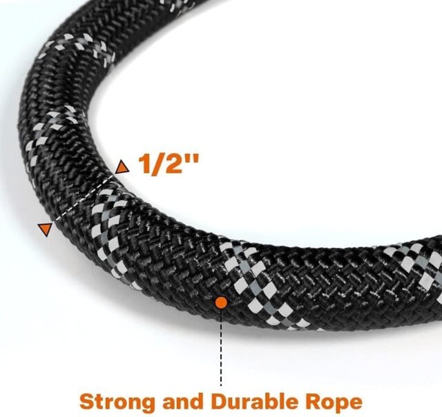 Taglory Rope Dog Leash 6 FT with Comfortable Padded Handle, Highly Reflective Threads Leash for Medium Large Dogs, 1/2 inch, Black - Image 4