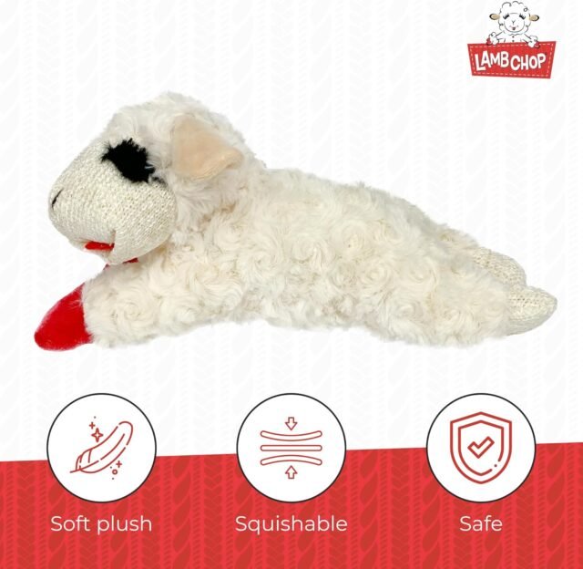 Multipet Lamb Chop Dog Plush Toy - Squeaky Dog Toy for Small & Medium Dogs - Extra Soft Plush Dog Toy - Stuffed Animal Dog Toy for Cuddling & Playing - Cute Pet Toy (10", Cream, 5 Squeakers) - Image 9