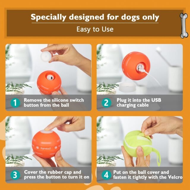 PetDroid Interactive Dog Toys Dog Ball,[2025 Newly Upgraded] Durable Motion Activated Automatic Rolling Ball Toys for/Small/Medium/Large Dogs,USB Rechargeable (Orange) - Image 4