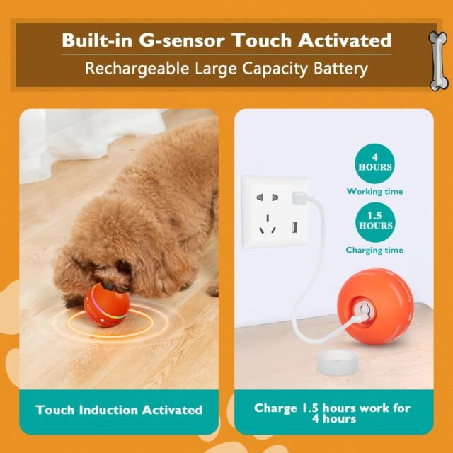 PetDroid Interactive Dog Toys Dog Ball,[2025 Newly Upgraded] Durable Motion Activated Automatic Rolling Ball Toys for/Small/Medium/Large Dogs,USB Rechargeable (Orange) - Image 7
