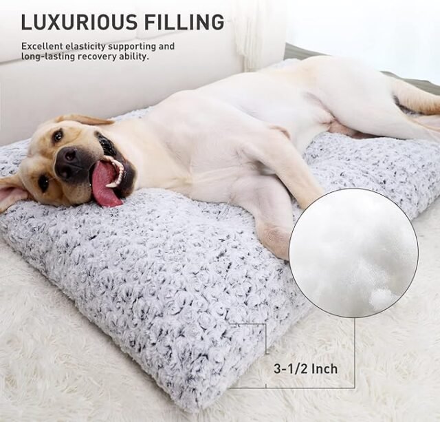 KSIIA Washable Dog Bed Deluxe Plush Dog Crate Beds Comfy Kennel Pad Anti-Slip Pet Sleeping Mat for Large, Jumbo, Medium, Small Dogs Breeds, 35" x 23", Gray - Image 3