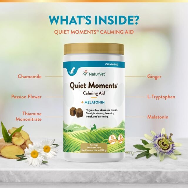 NaturVet Quiet Moments Calming Aid Melatonin Dog Supplement – Helps Reduce Stress in Dogs – for Pet Storm Anxiety, Fireworks, Motion Sickness, Grooming, Separation, Travel – 240 Ct. Chews - Image 2