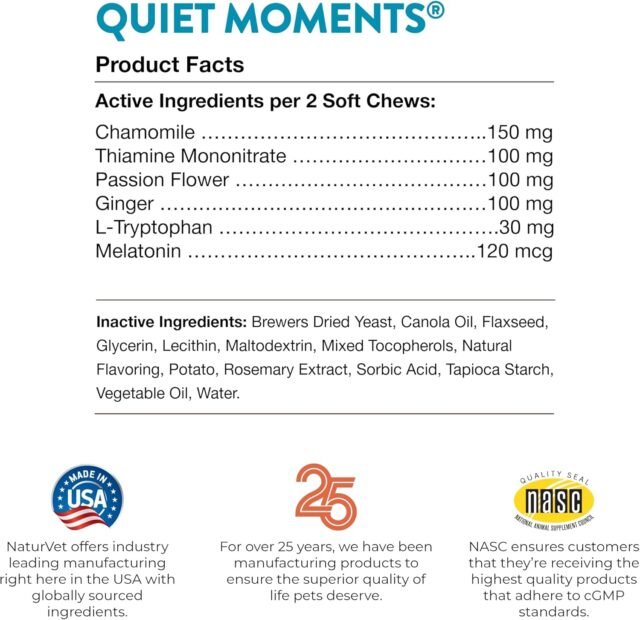 NaturVet Quiet Moments Calming Aid Melatonin Dog Supplement – Helps Reduce Stress in Dogs – for Pet Storm Anxiety, Fireworks, Motion Sickness, Grooming, Separation, Travel – 240 Ct. Chews - Image 3