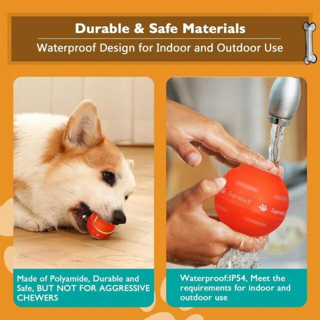 PetDroid Interactive Dog Toys Dog Ball,[2025 Newly Upgraded] Durable Motion Activated Automatic Rolling Ball Toys for/Small/Medium/Large Dogs,USB Rechargeable (Orange) - Image 3