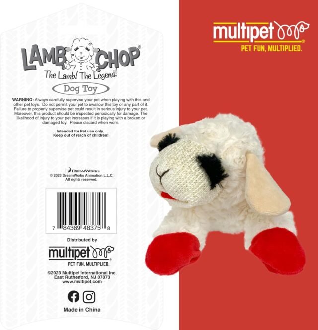 Multipet Lamb Chop Dog Plush Toy - Squeaky Dog Toy for Small & Medium Dogs - Extra Soft Plush Dog Toy - Stuffed Animal Dog Toy for Cuddling & Playing - Cute Pet Toy (10", Cream, 5 Squeakers) - Image 2