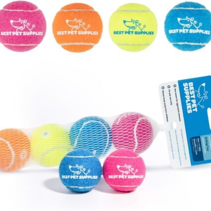 Best Pet Supplies Squeaky Tennis Toys for Dogs, 4-Pack, Heavy-Duty Interactive Pet Toys for Throwing and Fetching, Supports Exercise and Natural Behavior Training, Durable - Small