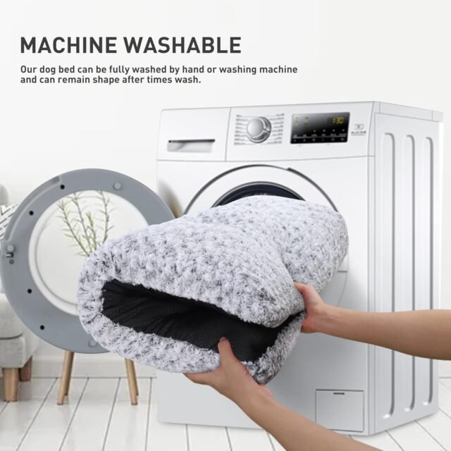 KSIIA Washable Dog Bed Deluxe Plush Dog Crate Beds Comfy Kennel Pad Anti-Slip Pet Sleeping Mat for Large, Jumbo, Medium, Small Dogs Breeds, 35" x 23", Gray - Image 2