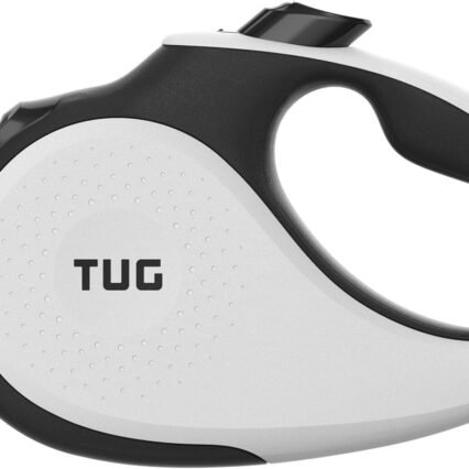 TUG 360° Tangle-Free Retractable Dog Leash | 16 ft Strong Nylon Tape | One-Handed Brake, Pause, Lock (Medium, White)