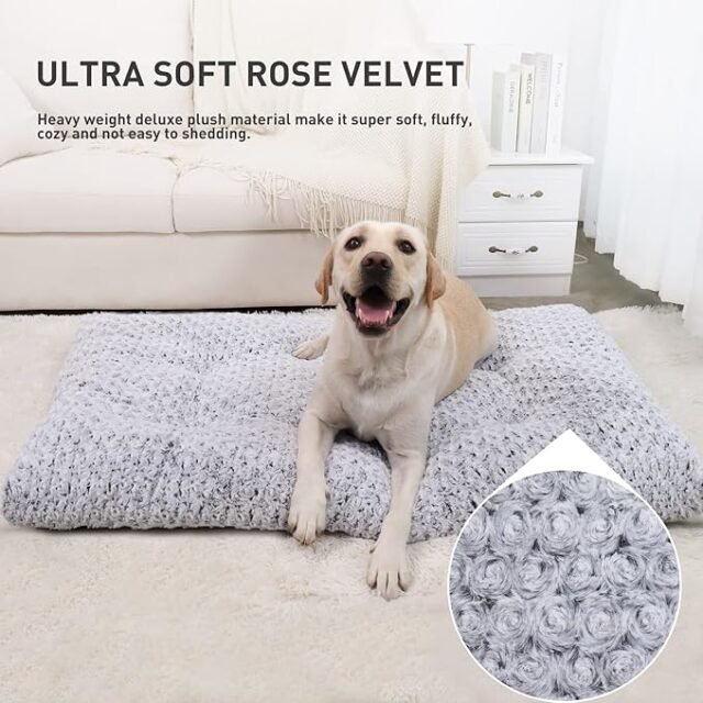 KSIIA Washable Dog Bed Deluxe Plush Dog Crate Beds Comfy Kennel Pad Anti-Slip Pet Sleeping Mat for Large, Jumbo, Medium, Small Dogs Breeds, 35" x 23", Gray - Image 4