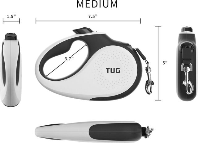 TUG 360° Tangle-Free Retractable Dog Leash | 16 ft Strong Nylon Tape | One-Handed Brake, Pause, Lock (Medium, White) - Image 6
