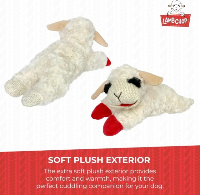 Multipet Lamb Chop Dog Plush Toy - Squeaky Dog Toy for Small & Medium Dogs - Extra Soft Plush Dog Toy - Stuffed Animal Dog Toy for Cuddling & Playing - Cute Pet Toy (10", Cream, 5 Squeakers) - Image 6