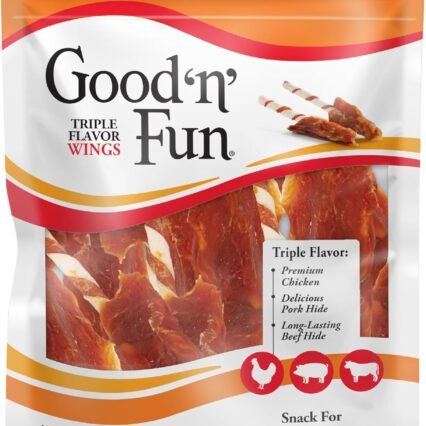 Good ‘n’ Fun Triple Flavor Wings Chews for All Dogs, 12 Ounces, Treat Your Dog to Long-Lasting Chews Made with Chicken, Pork Hide and Beef Hide