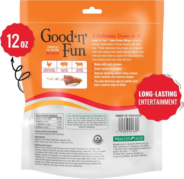 Good ‘n’ Fun Triple Flavor Wings Chews for All Dogs, 12 Ounces, Treat Your Dog to Long-Lasting Chews Made with Chicken, Pork Hide and Beef Hide - Image 3