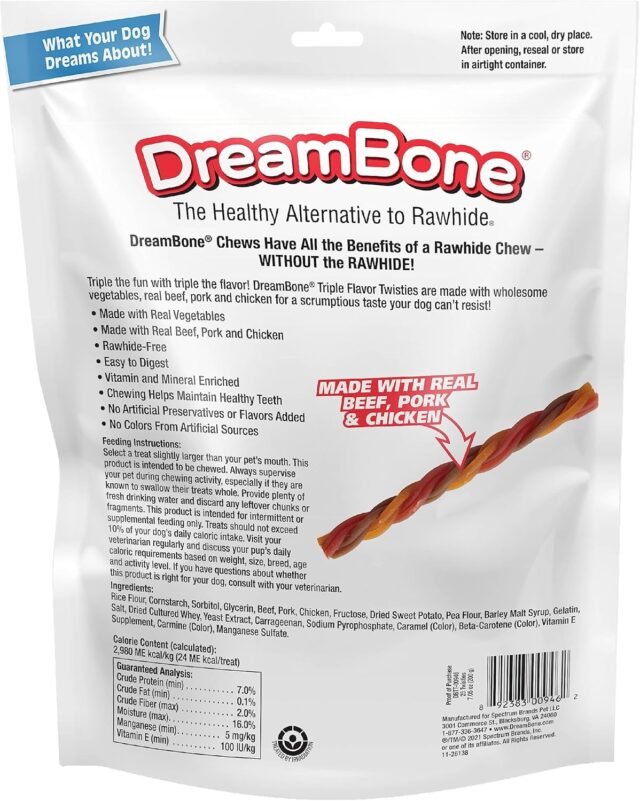 Dreambone Triple Flavor Twisties, 25 Count, Rawhide-Free Dog Chews Made with Real Beef, Pork & Chicken, 7.05 Ounce (Pack of 1) - Image 5