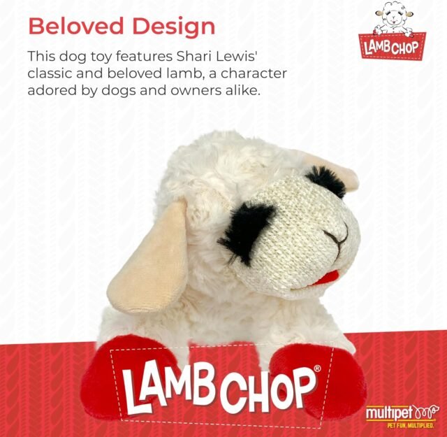 Multipet Lamb Chop Dog Plush Toy - Squeaky Dog Toy for Small & Medium Dogs - Extra Soft Plush Dog Toy - Stuffed Animal Dog Toy for Cuddling & Playing - Cute Pet Toy (10", Cream, 5 Squeakers) - Image 5