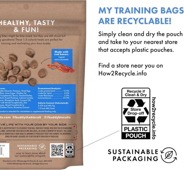 Buddy Biscuits Trainers 10 oz. Pouch of Training Bites Soft & Chewy Dog Treats Made with Bacon Flavor - Image 7