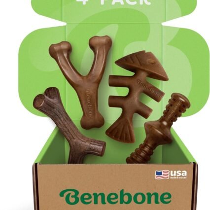 Benebone Medium 4-Pack Dog Chew Toys for Aggressive Chewers, Made in USA, 60lbs and Under