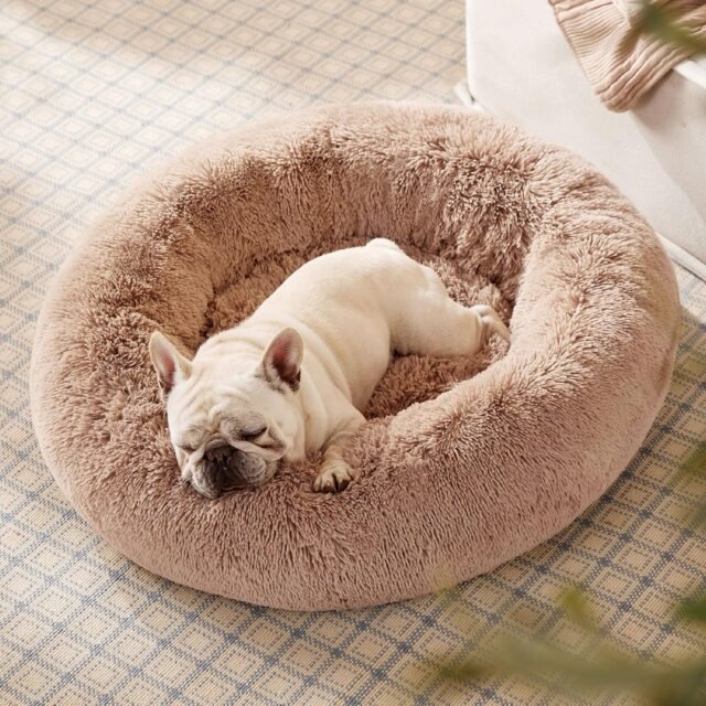 Bedsure Calming Dog Bed Medium Size Dog - Donut Washable Medium Pet Bed, 30 inches Anti-Slip Round Fluffy Plush Faux Fur Cat Bed, Fits up to 45 lbs Pets, Camel - Image 7